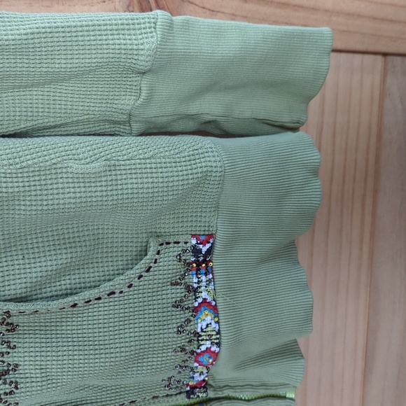 Free People Thermal Embriored Green Zip Up Hoodie Sz M - Picture 10 of 11